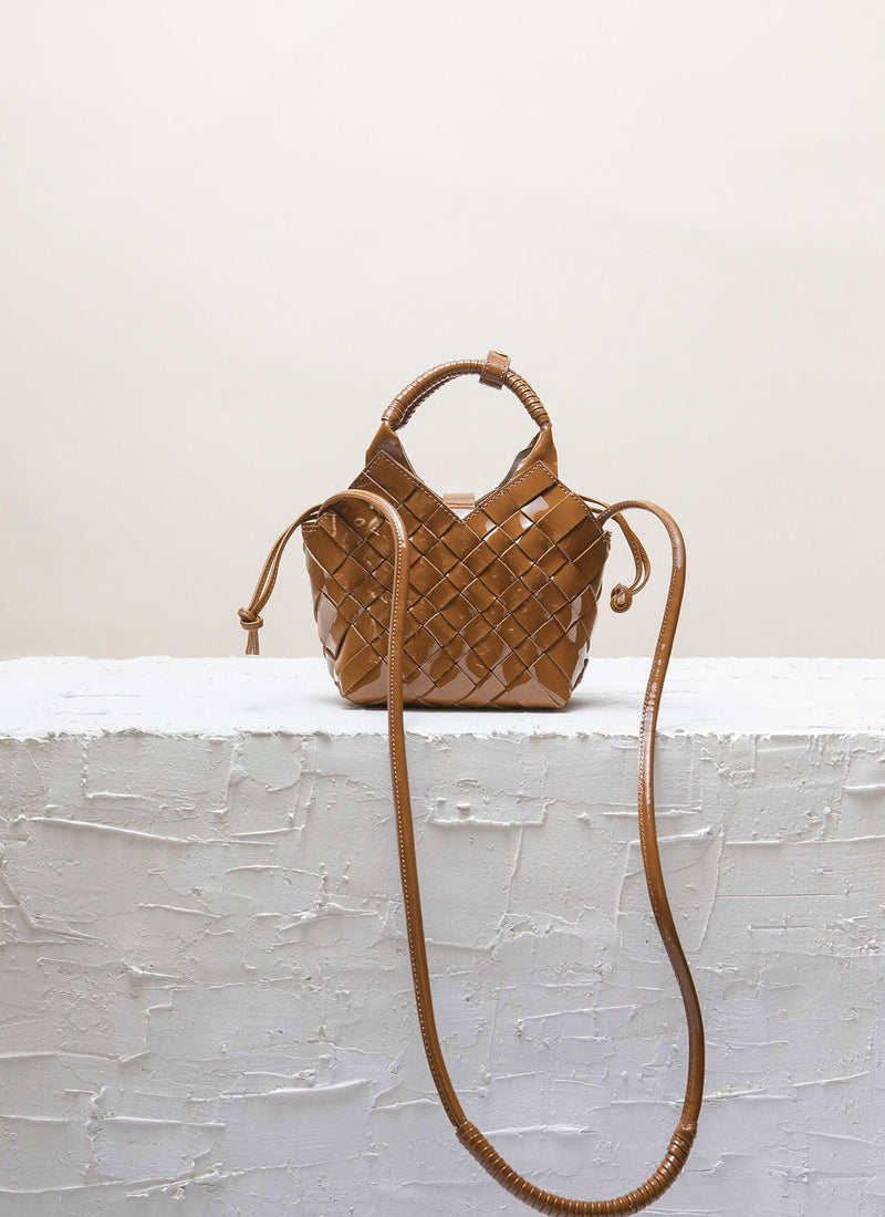 Cala Jade Misu Mini chestnut patent cross-body bag