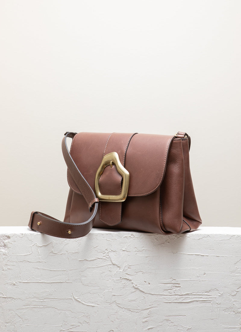 Cala Jade Brown leather shoulder bag with gold buckle